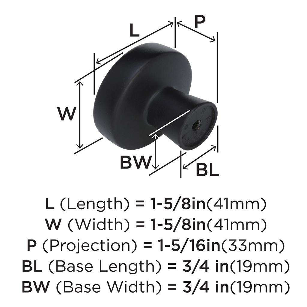 Amerock Blackrock Round Cabinet Knob in Black Bronze 1-1/2" Diameter BP55272BBR Specs