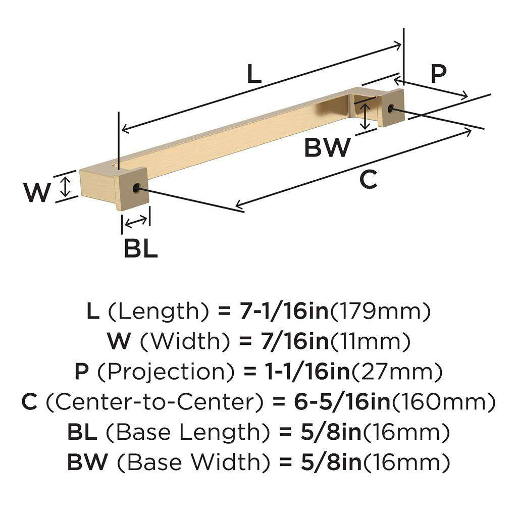 AMEROCK Bridgeport Cabinet Handle Pull in Champagne Bronze 160mm BP37033CZ Specs