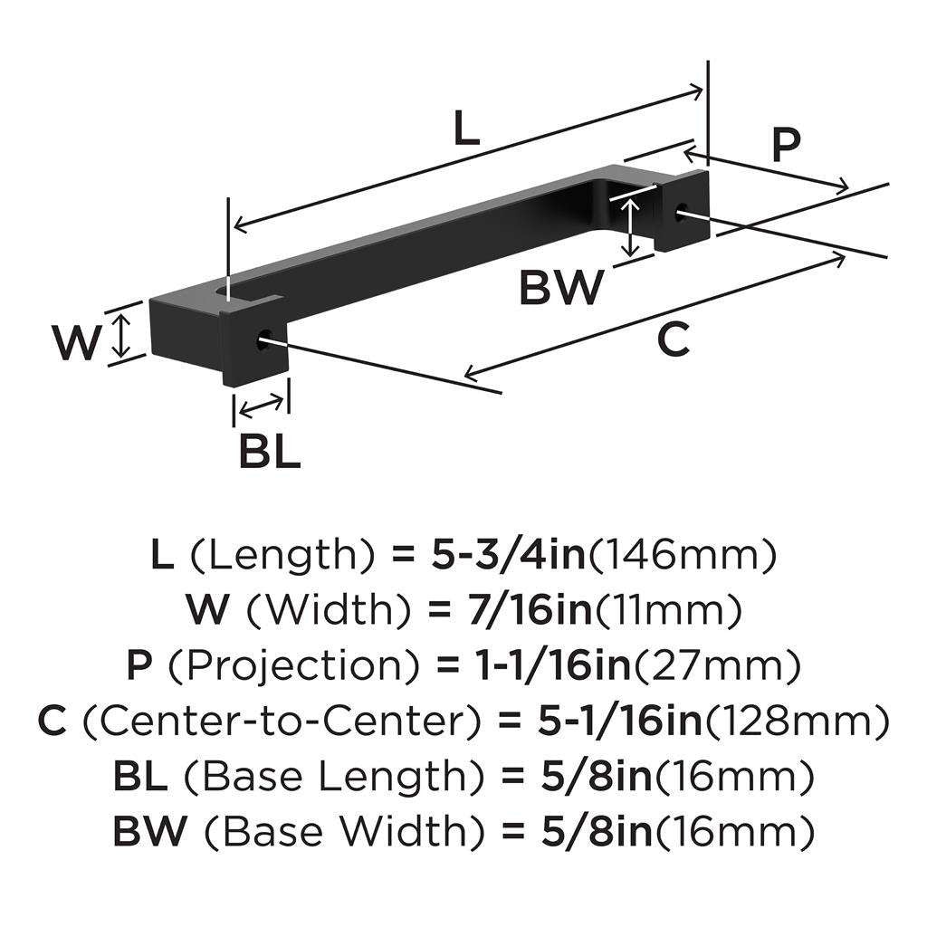 AMEROCK Bridgeport Cabinet Handle Pull in Matte Black 128mm BP37032MB Specs