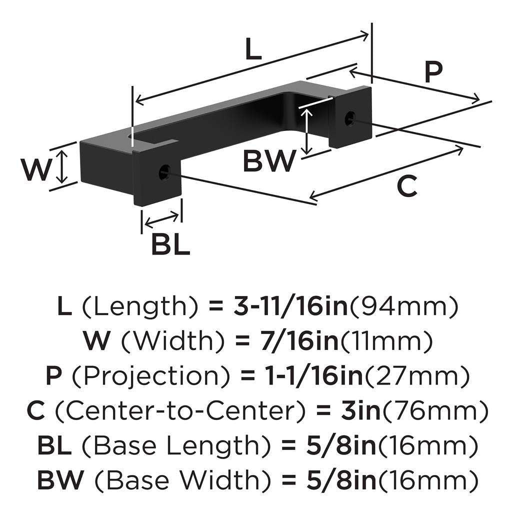 AMEROCK Bridgeport Cabinet Handle Pull in Matte Black 3" BP37030MB Specs