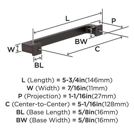 AMEROCK Bridgeport Cabinet Handle Pull in Oil Rubbed Bronze 128mm BP37032ORB Specs
