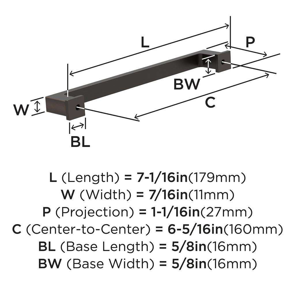 AMEROCK Bridgeport Cabinet Handle Pull in Oil Rubbed Bronze 160mm BP37033ORB Specs