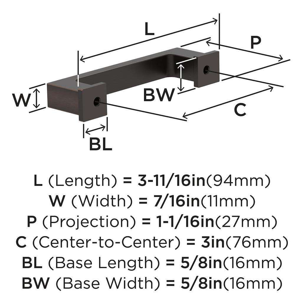AMEROCK Bridgeport Cabinet Handle Pull in Oil Rubbed Bronze 3" BP37030ORB Specs