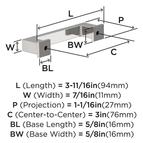 AMEROCK Bridgeport Cabinet Handle Pull in Polished Chrome 3" BP3703026 Specs