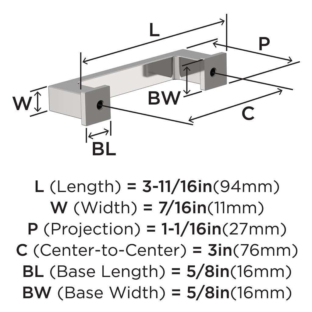 AMEROCK Bridgeport Cabinet Handle Pull in Polished Chrome 3" BP3703026 Specs