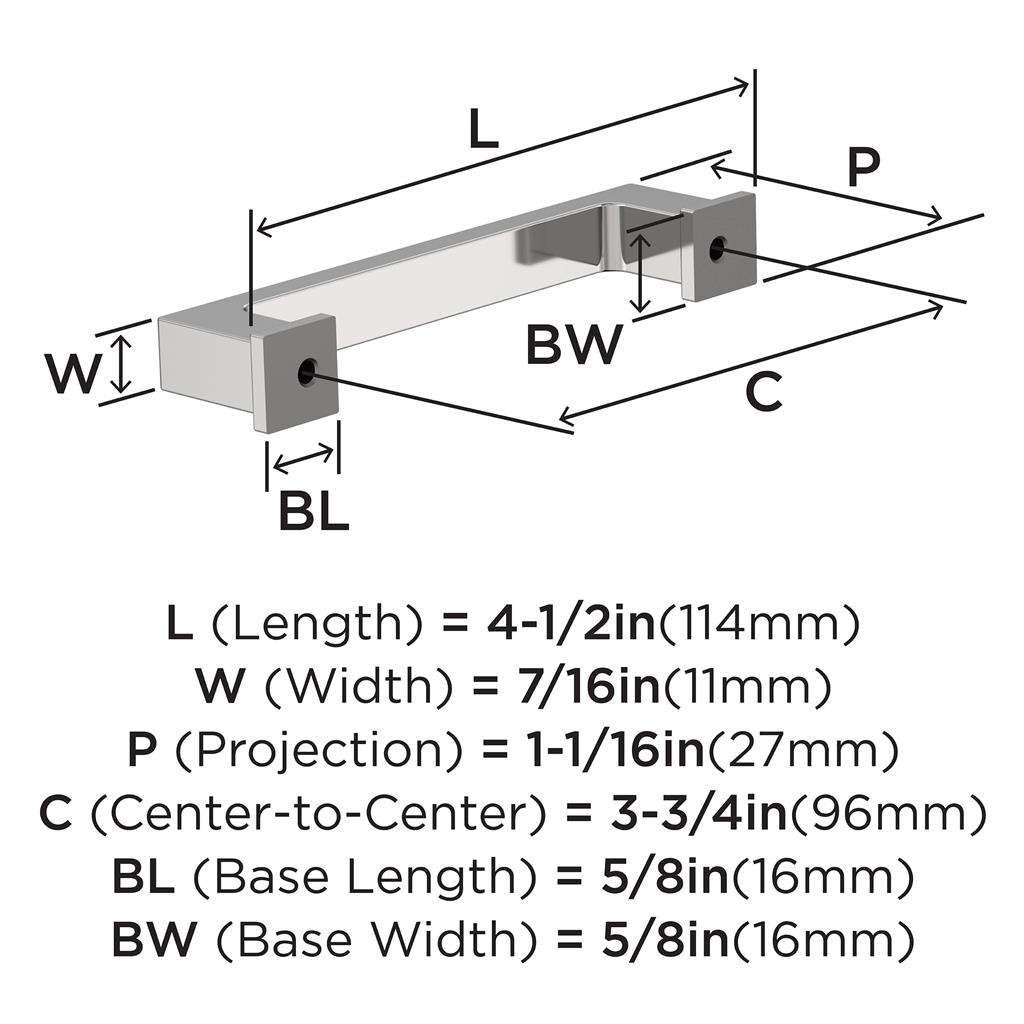 AMEROCK Bridgeport Cabinet Handle Pull in Polished Chrome 96mm BP3703126 Specs