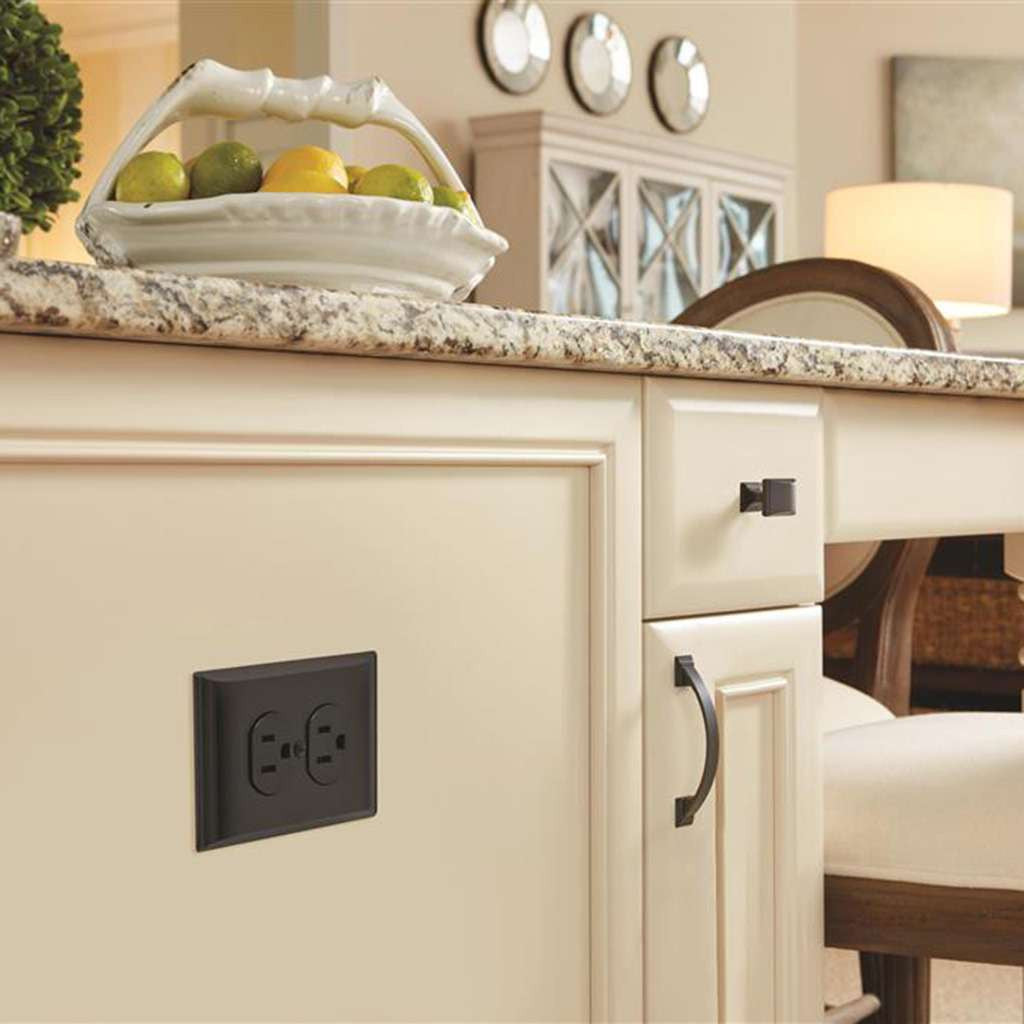 AMEROCK Candler Duplex Outlet Wall Plate in Black Bronze BP36508BBR Mounted