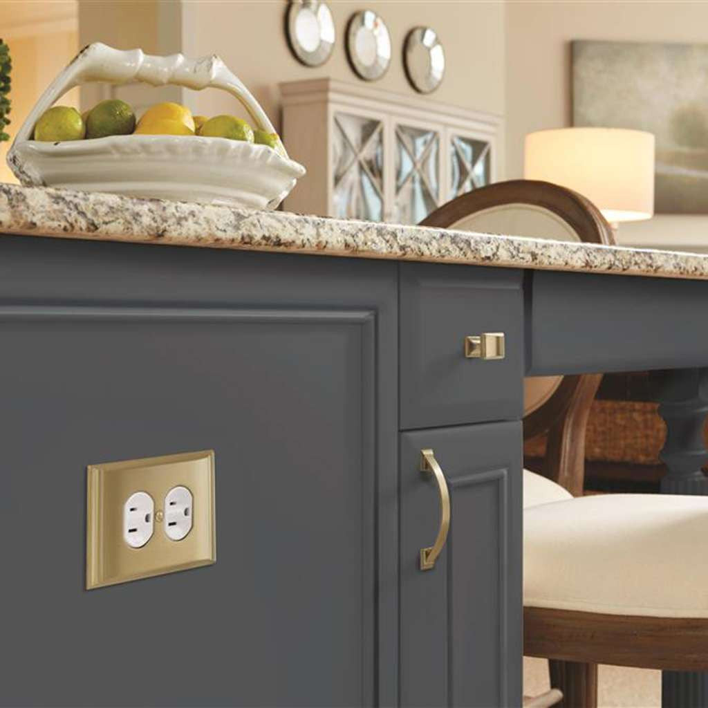 AMEROCK Candler Duplex Outlet Wall Plate in Golden Champagne BP36508BBZ Mounted