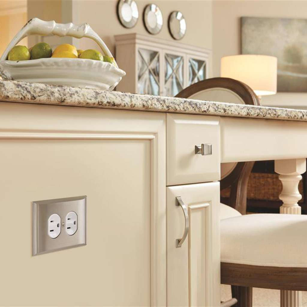 AMEROCK Candler Duplex Outlet Wall Plate in Satin Nickel BP36508G10 Mounted