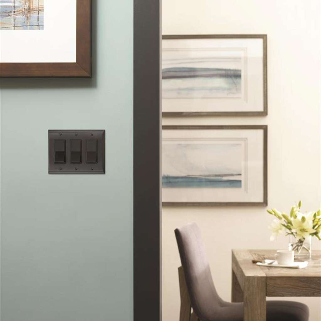 AMEROCK Candler GFI Rocker Wall Plate in Black Bronze 3 Toggle BP36506BBR Mounted