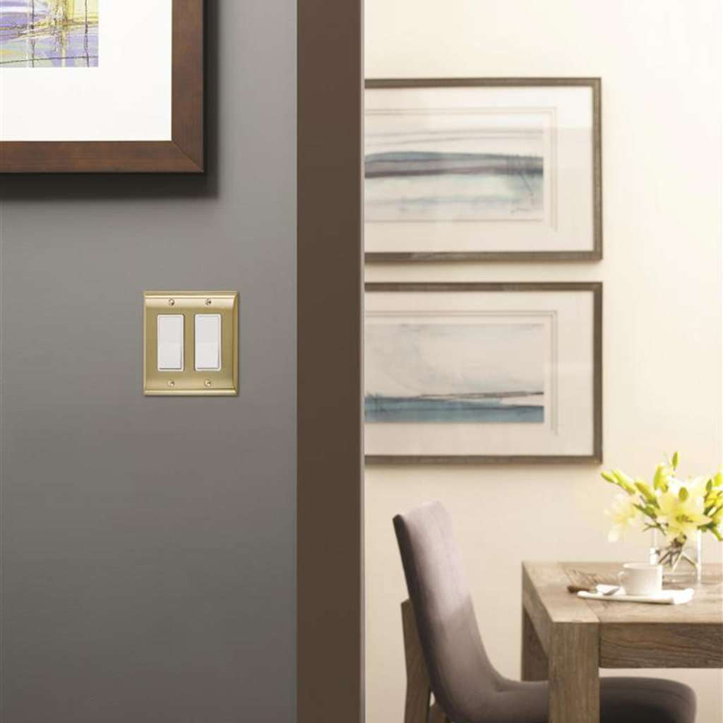 AMEROCK Candler GFI Rocker Wall Plate in Golden Champagne 2 Rocker BP36505BBZ Mounted