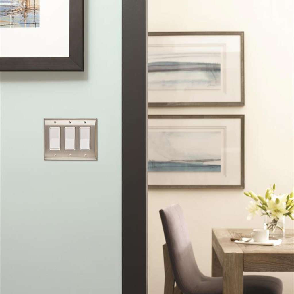 AMEROCK Candler GFI Rocker Wall Plate in Satin Nickel 3 Rocker BP6506G10 Mounted