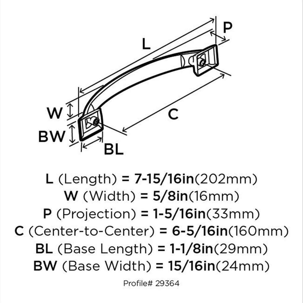 Amerock Candler Handle Cabinet Pull in Satin Nickel 160mm BP29364G10 Specs