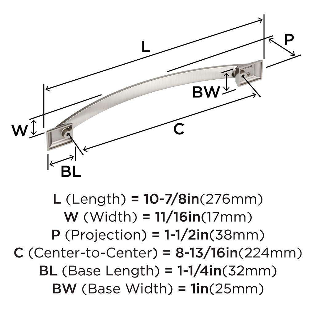 Amerock Candler Handle Cabinet Pull in Satin Nickel 224mm BP29351G10 Specs