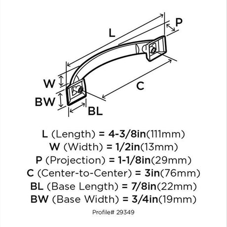 Amerock Candler Handle Cabinet Pull in Satin Nickel 3" BP29349G10 Specs