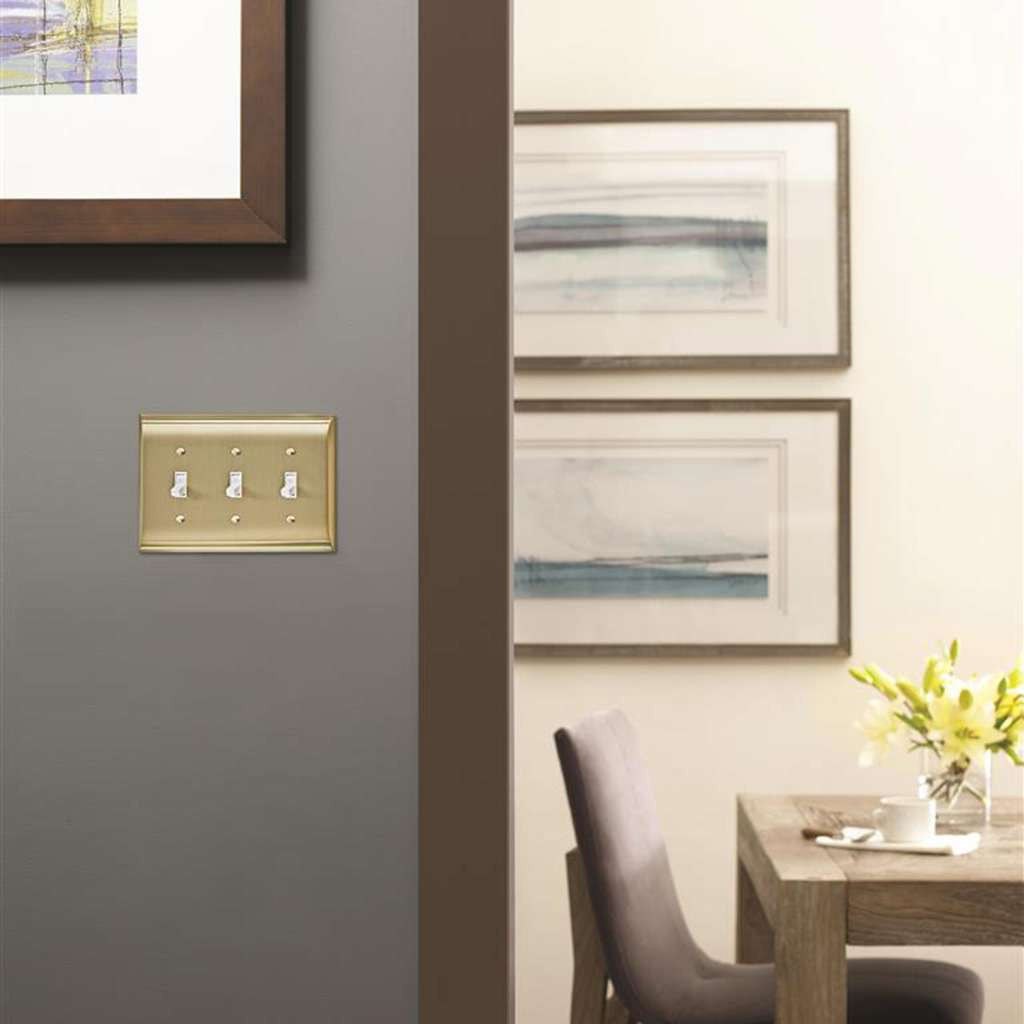 AMEROCK Candler Toggle Switch Wall Plate in Golden Champagne Triple BP36502BBZ Mounted