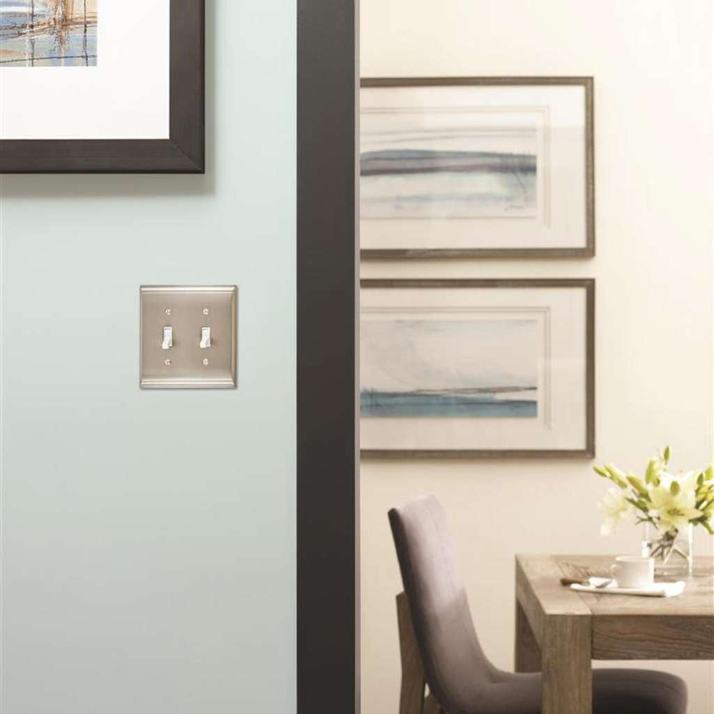 AMEROCK Candler Toggle Switch Wall Plate in Satin Nickel Double BP36501G10 Mounted