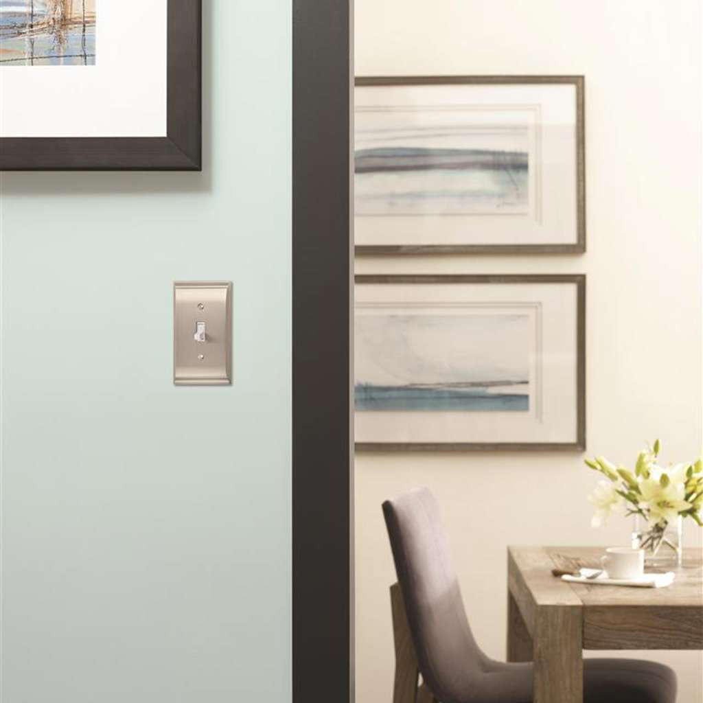 AMEROCK Candler Toggle Switch Wall Plate in Satin Nickel Single BP36500G10 Mounted