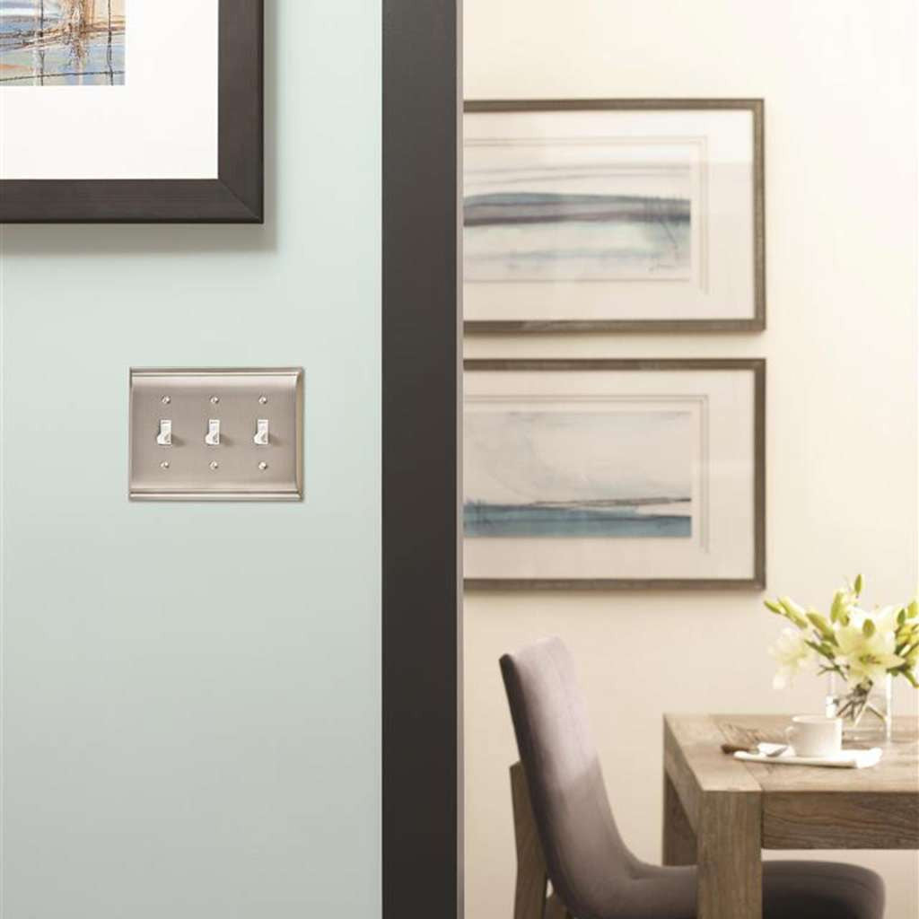 AMEROCK Candler Toggle Switch Wall Plate in Satin Nickel Triple BP36502G10 Mounted