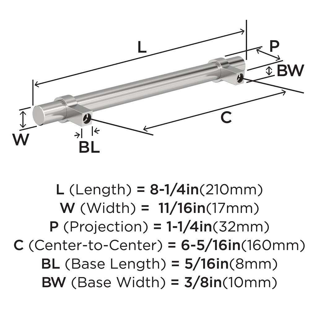 Amerock Central Wrapped Bar Handle Pulls in Chrome 160mm BP3716326 Specs