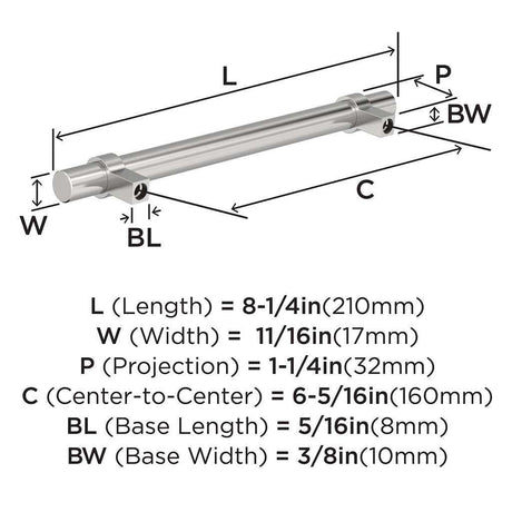 Amerock Central Wrapped Bar Handle Pulls in Chrome 160mm BP3716326 Specs