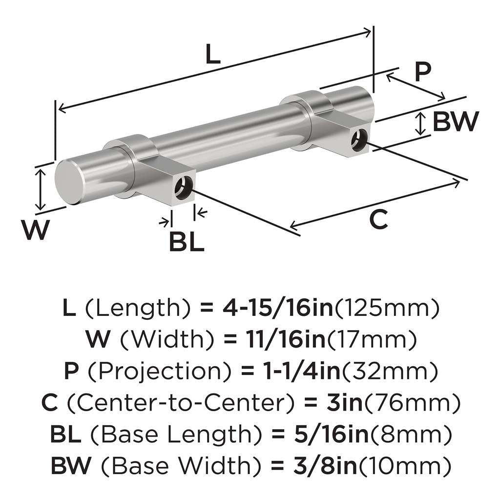 Amerock Central Wrapped Bar Handle Pulls in Chrome 3" BP3716026 Specs