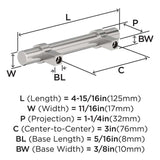Amerock Central Wrapped Bar Handle Pulls in Chrome 3" BP3716026 Specs