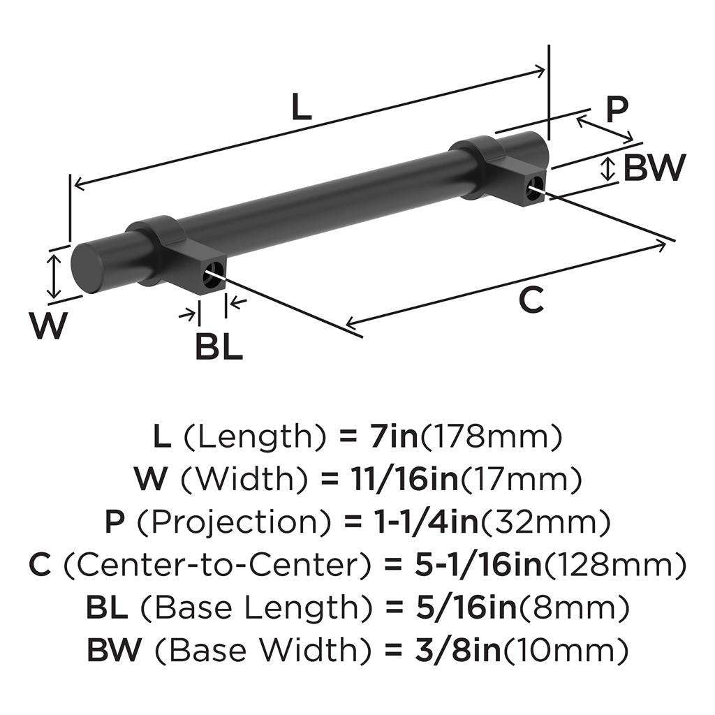 Amerock Central Wrapped Bar Handle Pulls in Matte Black 128mm BP37162MB Specs