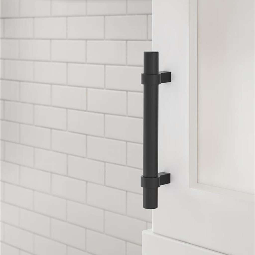 Amerock Central Wrapped Bar Handle Pulls in Matte Black 96mm BP37161MB Mounted