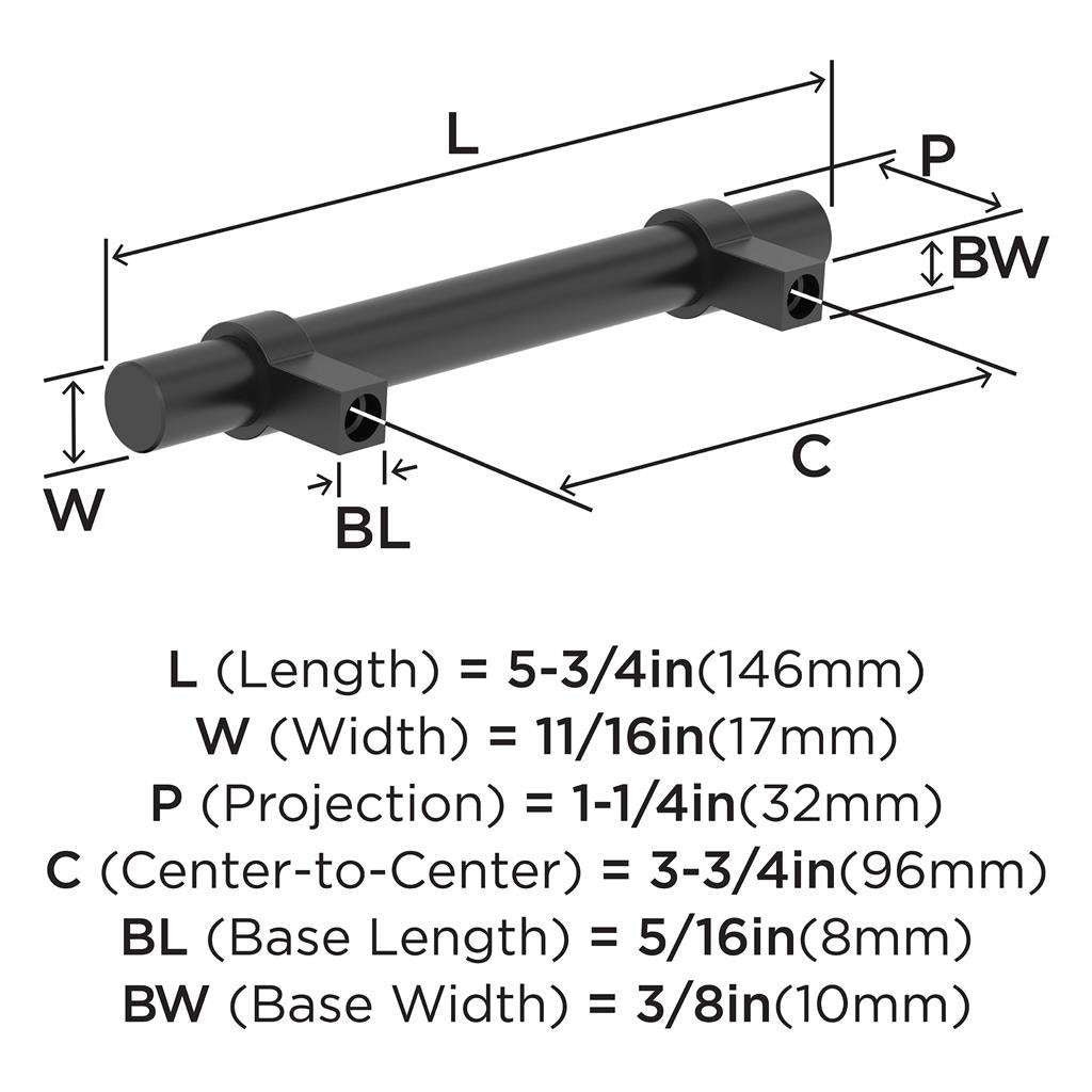 Amerock Central Wrapped Bar Handle Pulls in Matte Black 96mm BP37161MB Specs