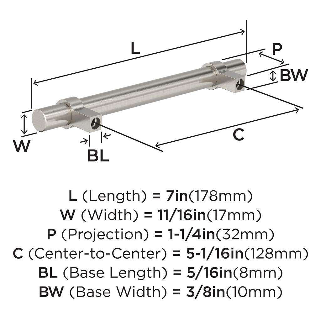 Amerock Central Wrapped Bar Handle Pulls in Satin Nickel 128mm BP37162G10 Specs