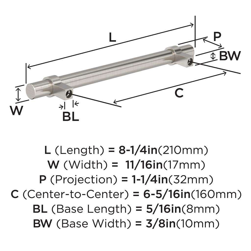Amerock Central Wrapped Bar Handle Pulls in Satin Nickel 160mm BP37163G10 Specs