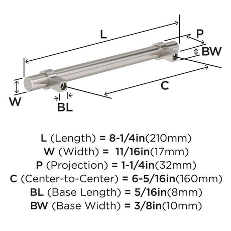 Amerock Central Wrapped Bar Handle Pulls in Satin Nickel 160mm BP37163G10 Specs
