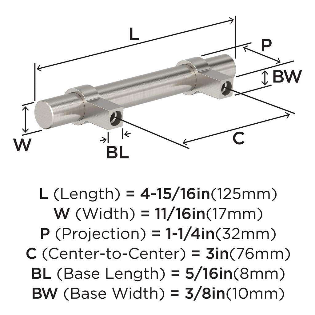 Amerock Central Wrapped Bar Handle Pulls in Satin Nickel 3" BP37160G10 Specs