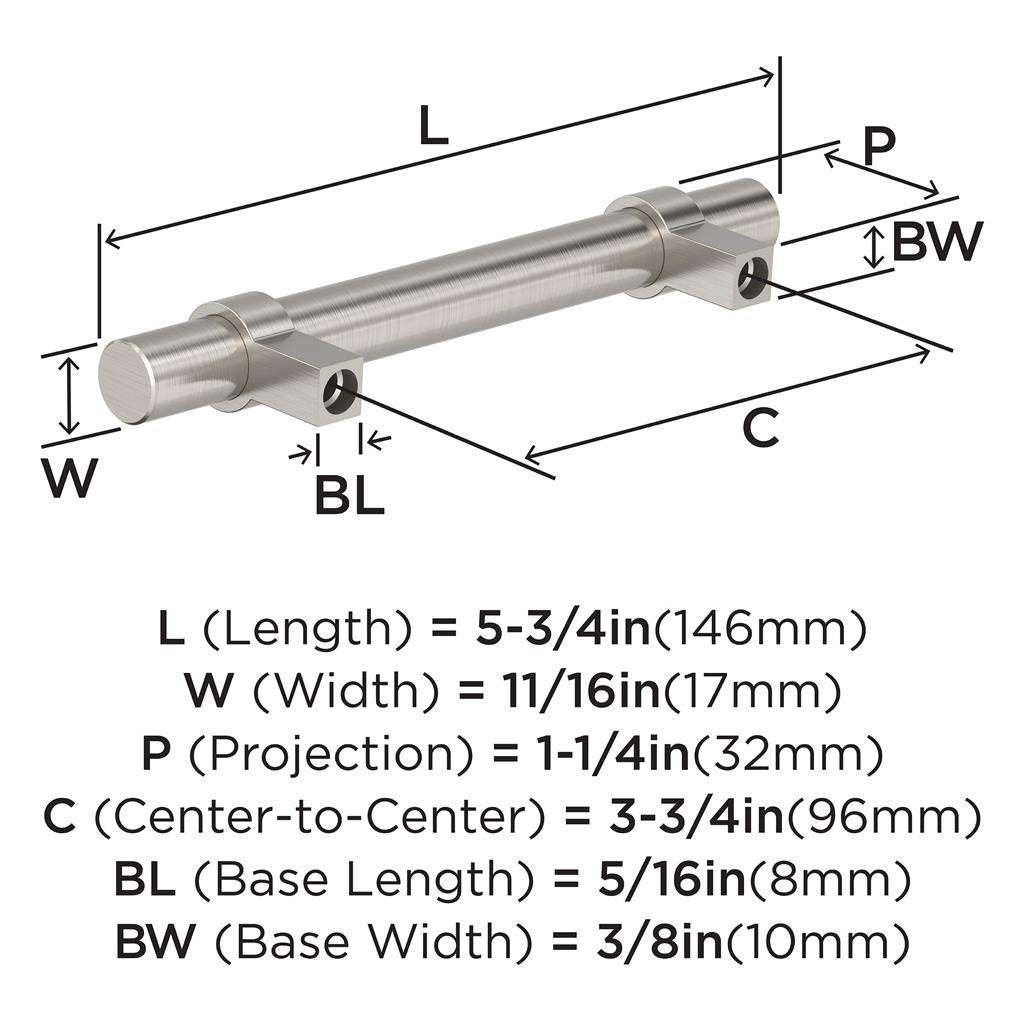 Amerock Central Wrapped Bar Handle Pulls in Satin Nickel 96mm BP37161G10 Specs