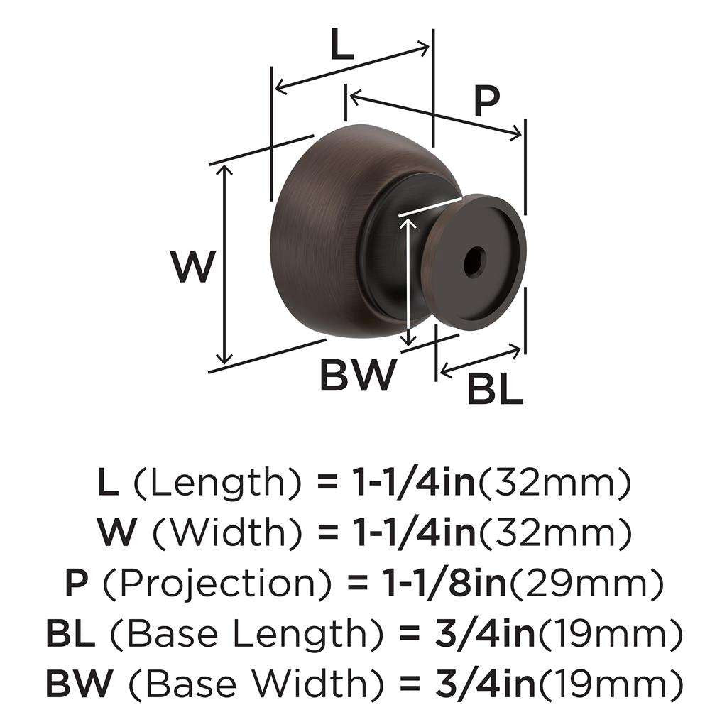 AMEROCK Chalice 1-1/4" Diameter Cabinet Knob in Oil Rubbed Bronze BP37022ORB Specs