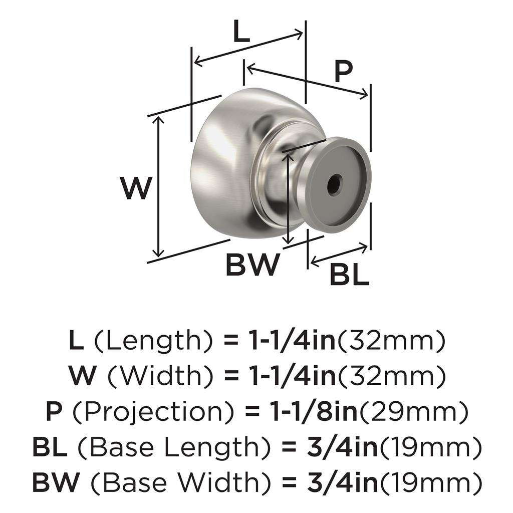 AMEROCK Chalice 1-1/4" Diameter Cabinet Knob in Satin Nickel BP37022G10 Specs
