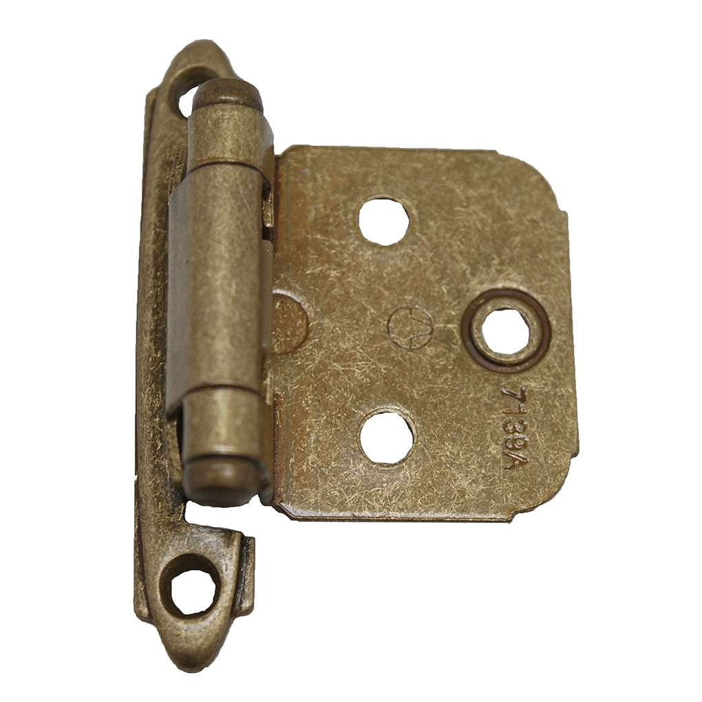 Top View of a Burnished Brass Self Closing Face Mount Variable Overlay Cabinet Hinge from Amerock CM7139BB