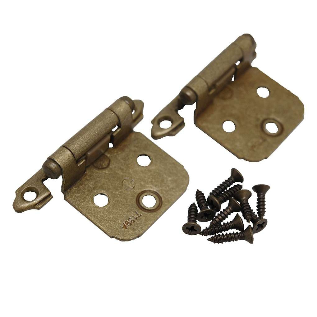 Pair of a Burnished Brass Self Closing Face Mount Variable Overlay Cabinet Hinge from Amerock CM7139BB