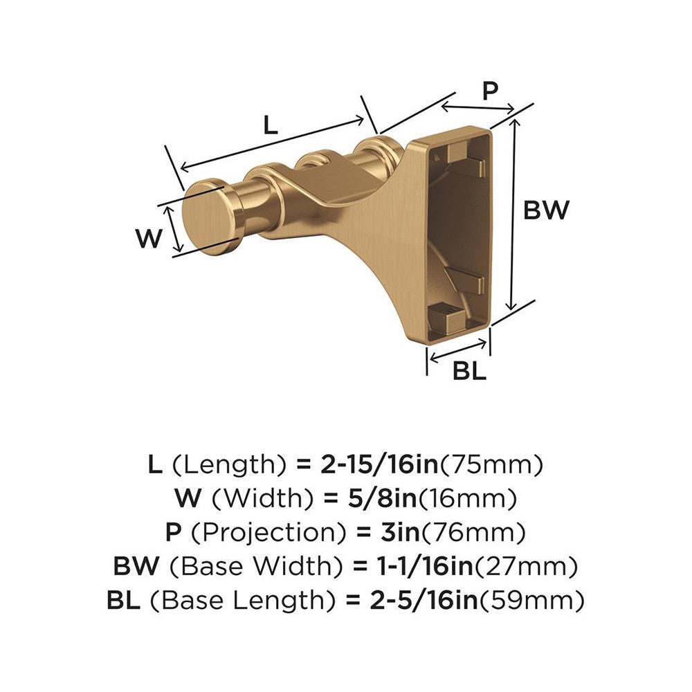 Amerock Davenport Double Robe Hook in Champagne Bronze BH36050CZ Specs