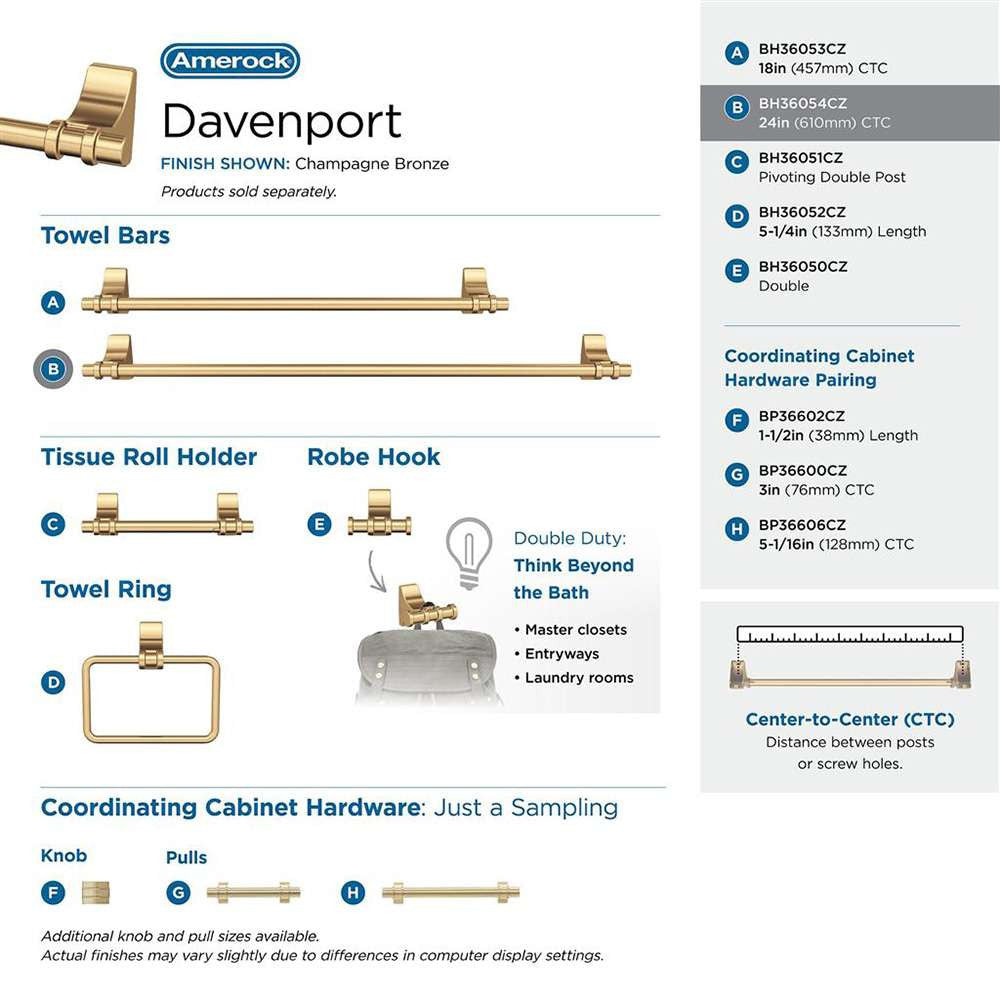 Amerock Davenport Towel Bar in Champagne Bronze 24in BH36054CZ Specs