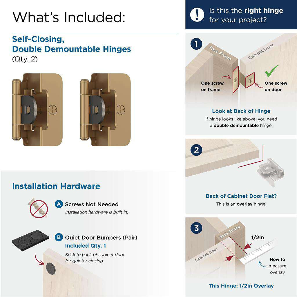 AMEROCK Double Demountable 1/2" Overlay Cabinet Hinge (pair) in Champagne Bronze BPR8704CZ What's Included