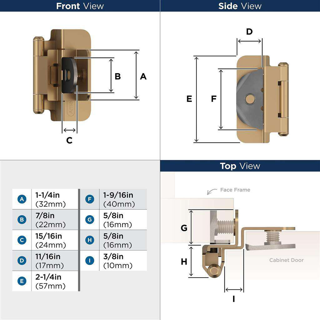 AMEROCK Double Demountable 3/8" Inset Cabinet Hinge (pair) in Champagne Bronze BPR8700CZ Specs