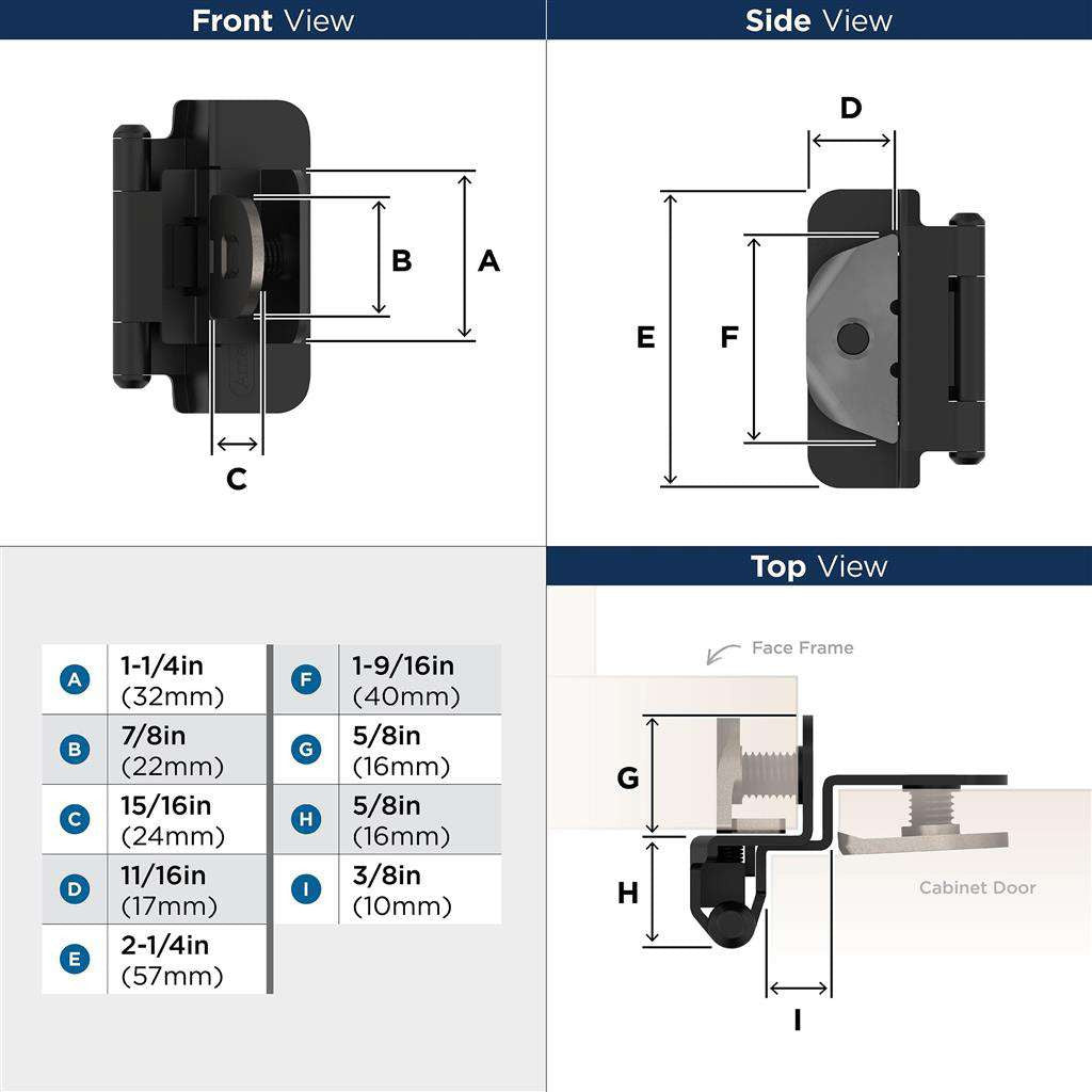 AMEROCK Double Demountable 3/8" Inset Cabinet Hinge (pair) in Flat Black BPR8700FB Specs