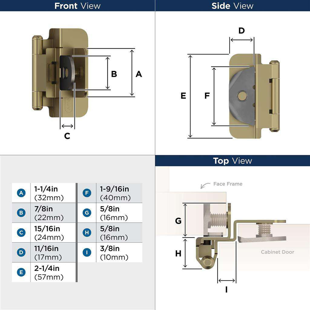 AMEROCK Double Demountable 3/8" Inset Cabinet Hinge (pair) in Golden Champagne BPR8700BBZ Specs