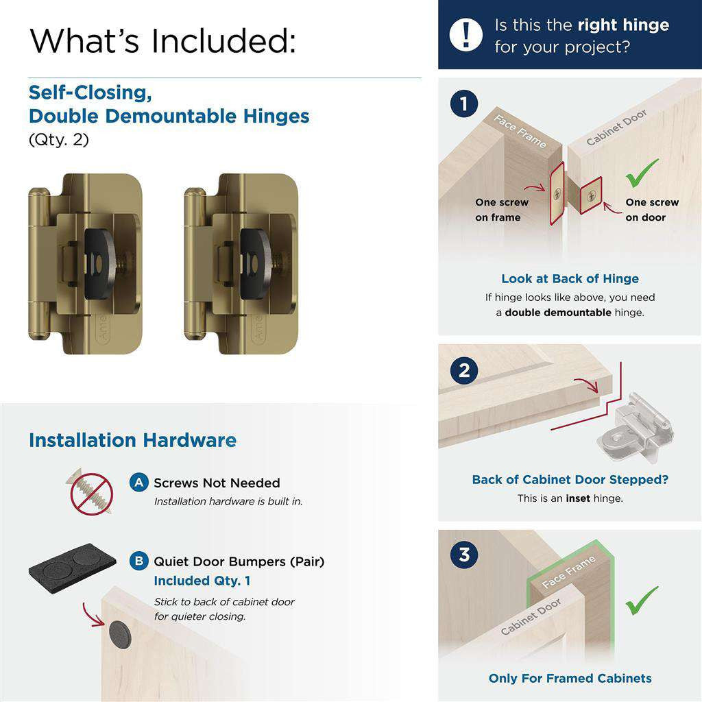 AMEROCK Double Demountable 3/8" Inset Cabinet Hinge (pair) in Golden Champagne BPR8700BBZ What's Included