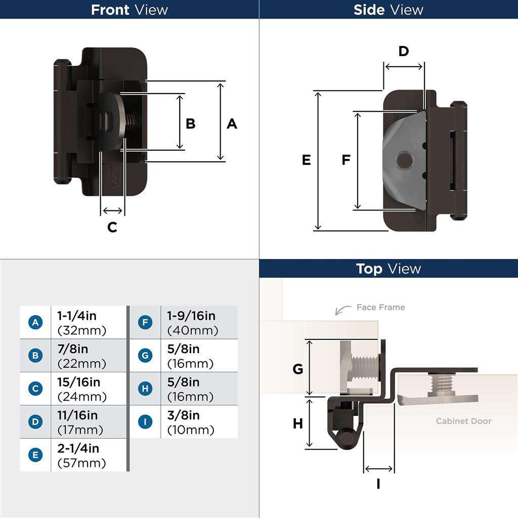 AMEROCK Double Demountable 3/8" Inset Cabinet Hinge (pair) in Oil Rubbed Bronze BPR8700ORB Specs