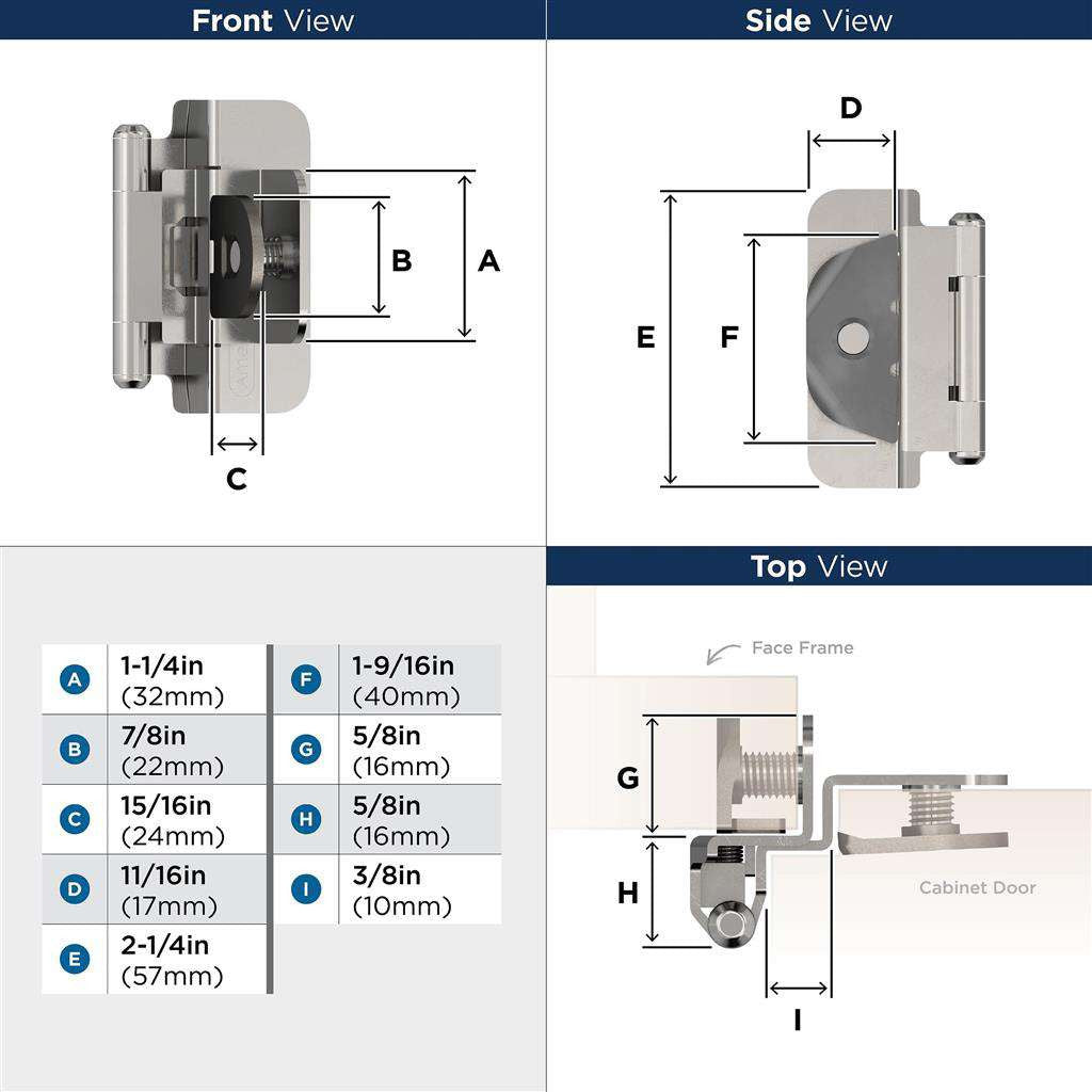 AMEROCK Double Demountable 3/8" Inset Cabinet Hinge (pair) in Chrome BPR870026 Specs