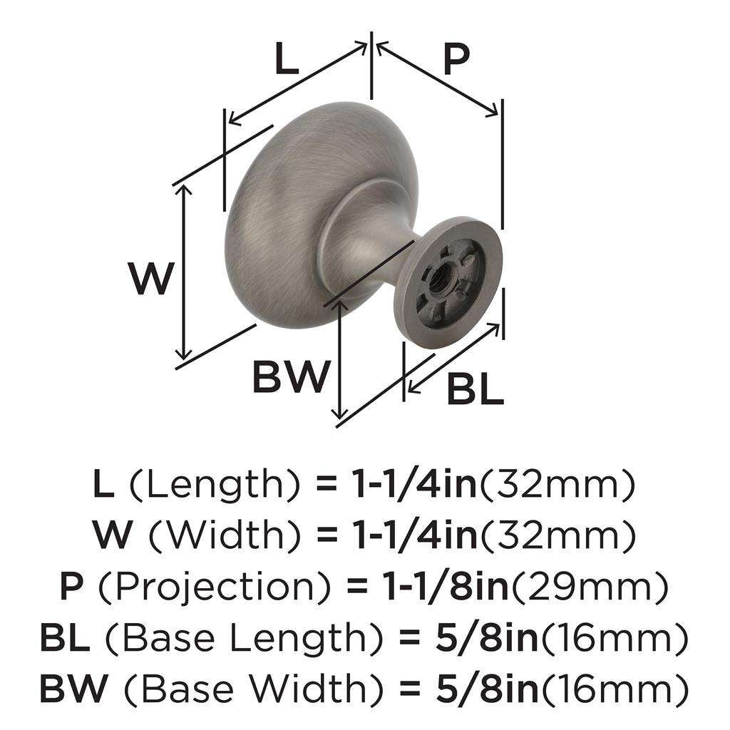AMEROCK Edona 1-1/4" Diameter Mushroom Cabinet Knob in Antique Silver BP53005AS Specs