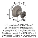 AMEROCK Edona 1-1/4" Diameter Mushroom Cabinet Knob in Antique Silver BP53005AS Specs